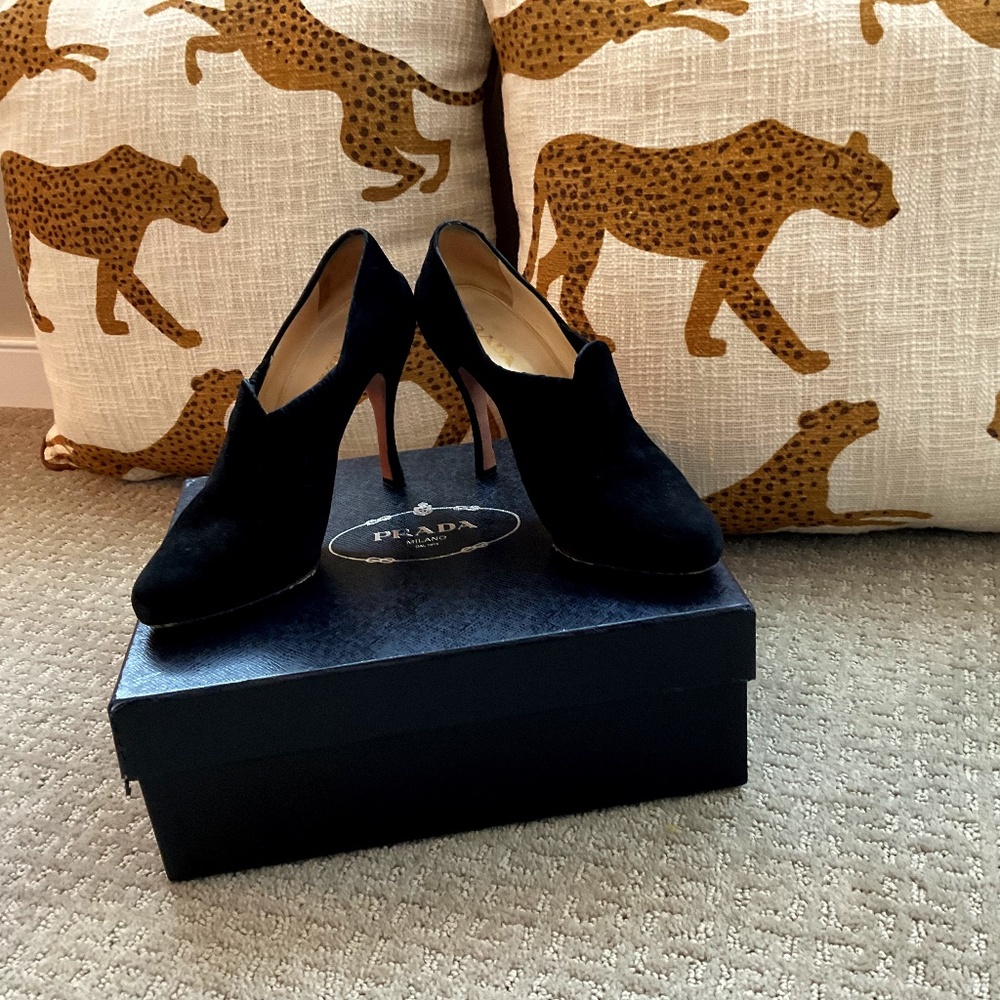 Prada Black Suede Ankle Boot 5” heel